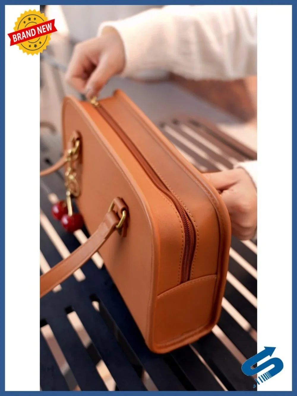 Medium Shoulder Bag with Cherry Charm Vegan Leather Handbag